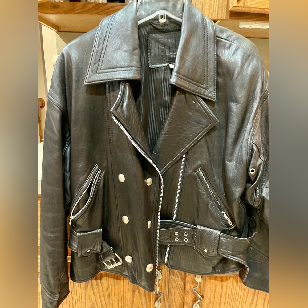 1980s black, leather motorcycle jacket
